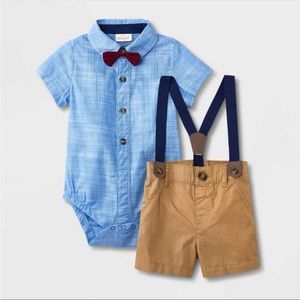 Baby Boys' 'Little Man' Chambray Shorts Suspender Set with Bowtie - Cat & Jack